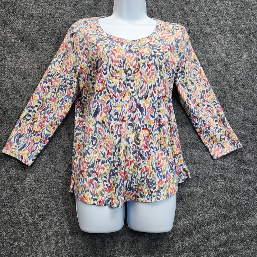 Tommy Bahama Womens Multicolor Paisley Floral 100% Cotton 3/4 Sleeve Top Medium